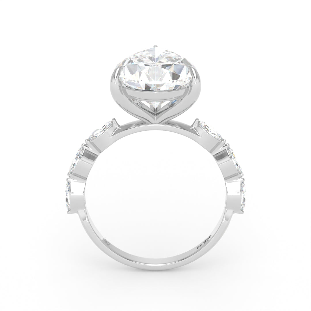 Kasandra Pear Cut Diamond Engagement Ring With A Marquise Cut Diamond Band
