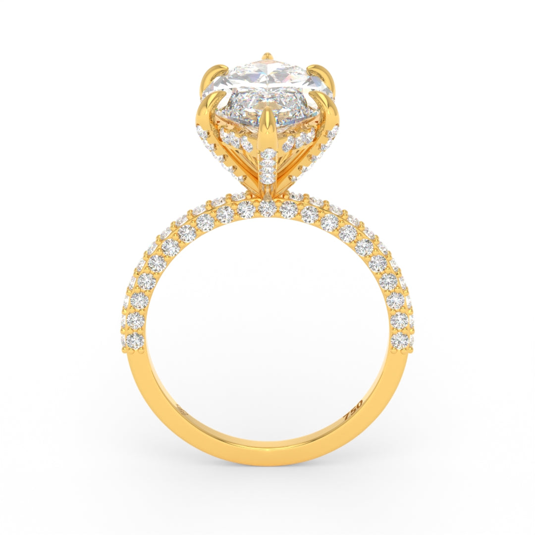 Mia Marquise Cut Diamond Engagement Ring with Diamond Hidden Halo and 3D Diamond Band