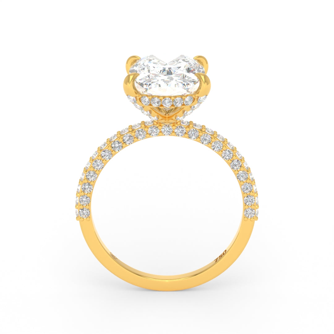 Mia Cushion Cut Diamond Engagement Ring with Diamond Hidden Halo and 3D Diamond Band