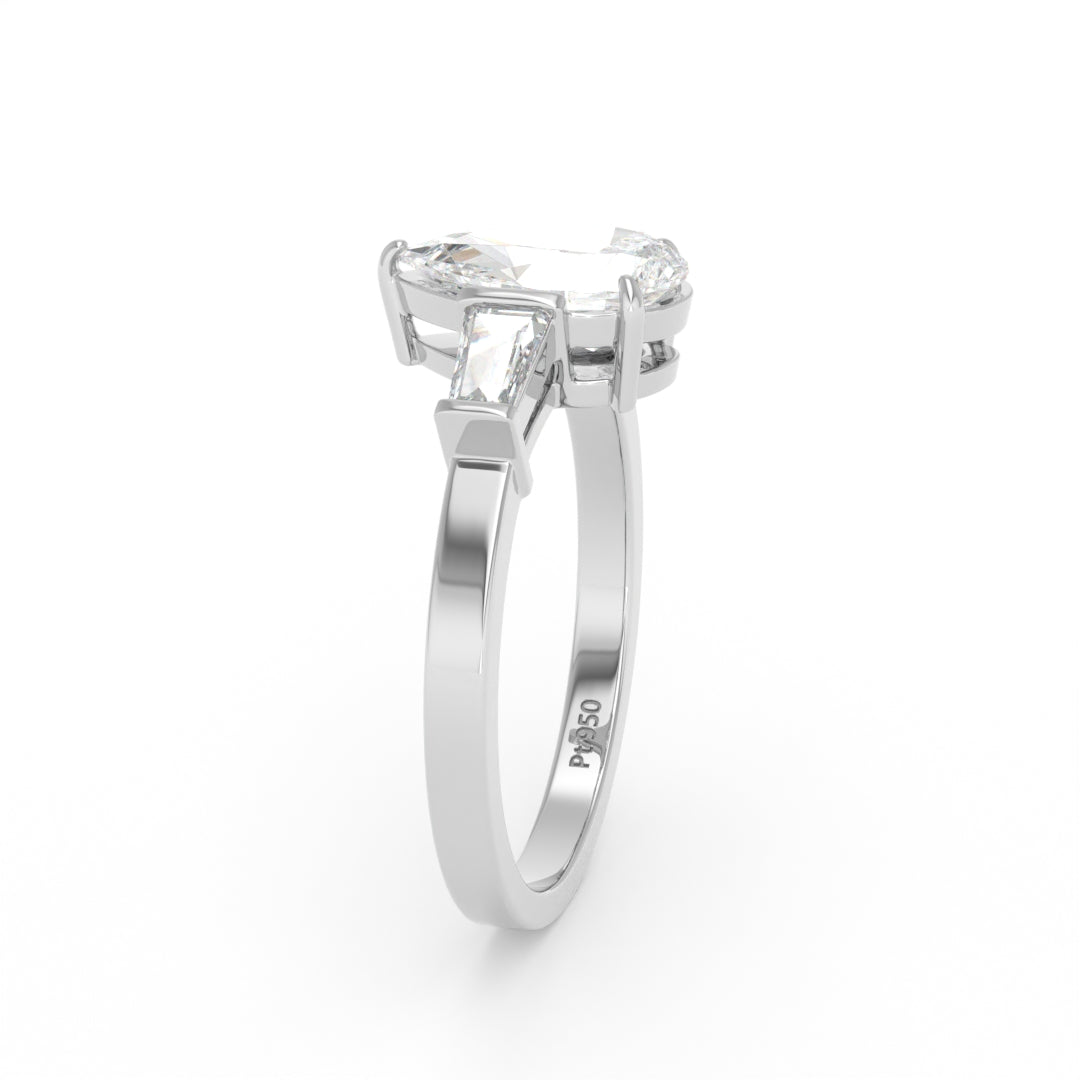 Mary Pear Cut Diamond Engagement Ring With Tapering Baguettes Cut Side Diamonds