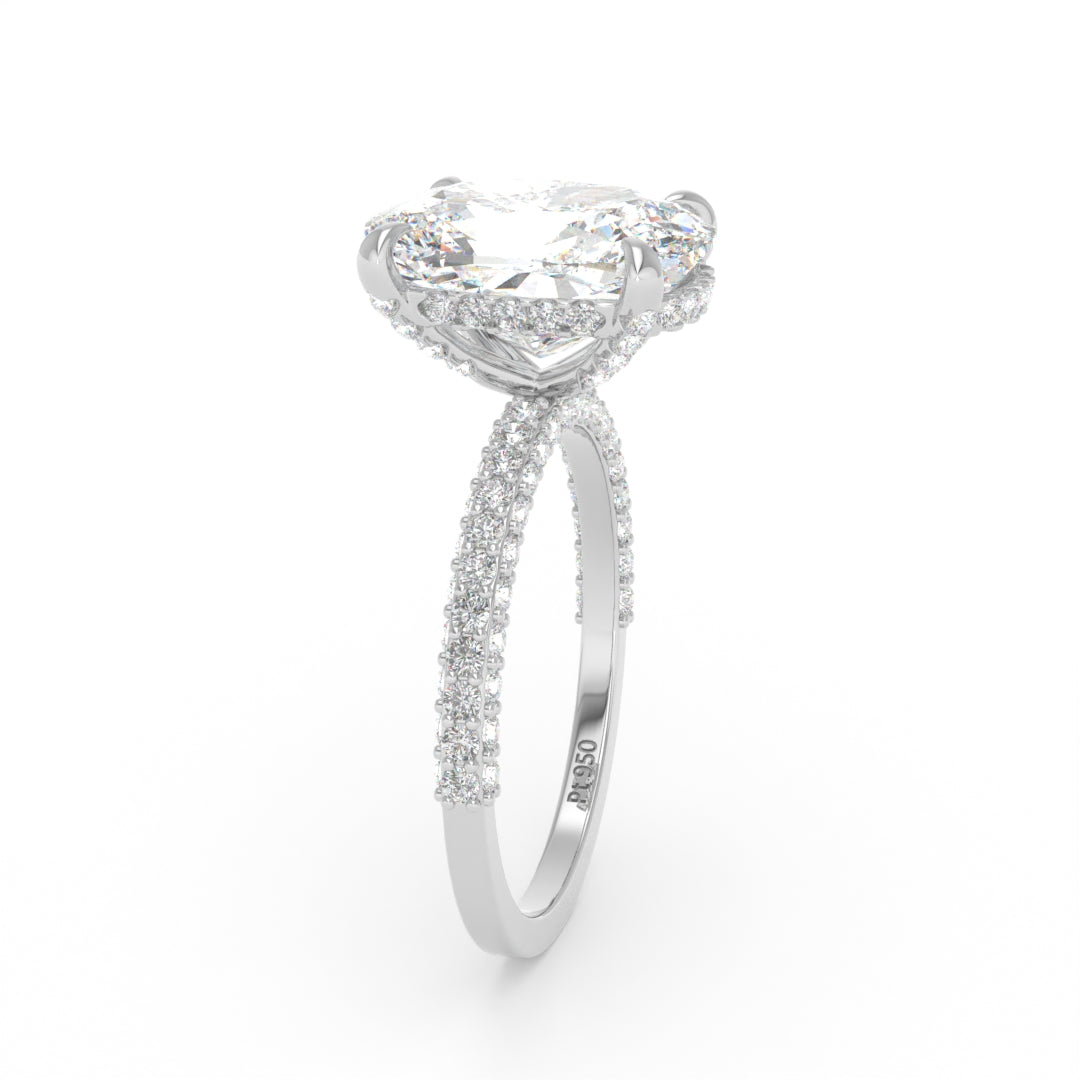 Mia Cushion Cut Diamond Engagement Ring with Diamond Hidden Halo and 3D Diamond Band