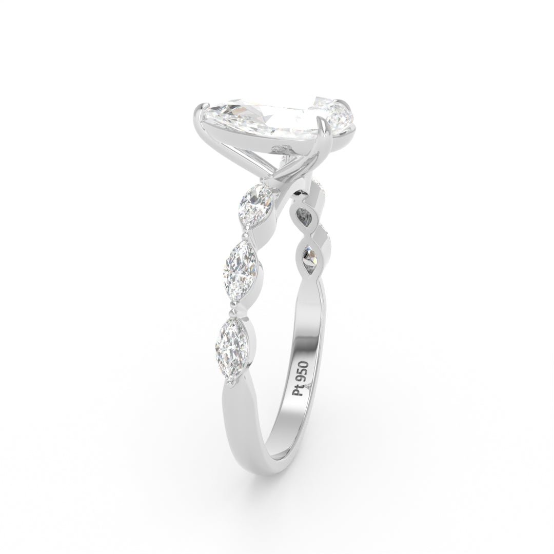 Kasandra Pear Cut Diamond Engagement Ring With A Marquise Cut Diamond Band