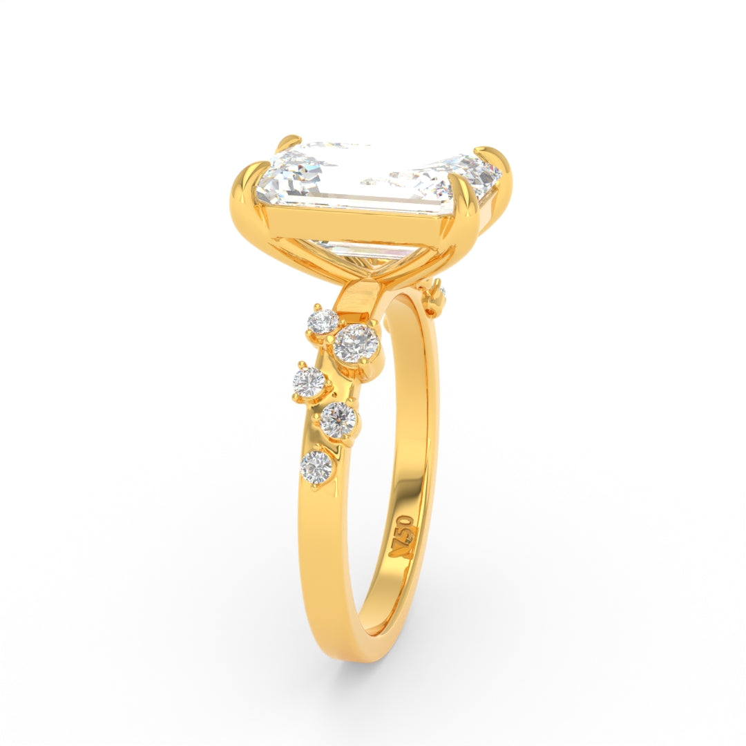Layla Emerald Cut Diamond Engagement Ring with Accent Band