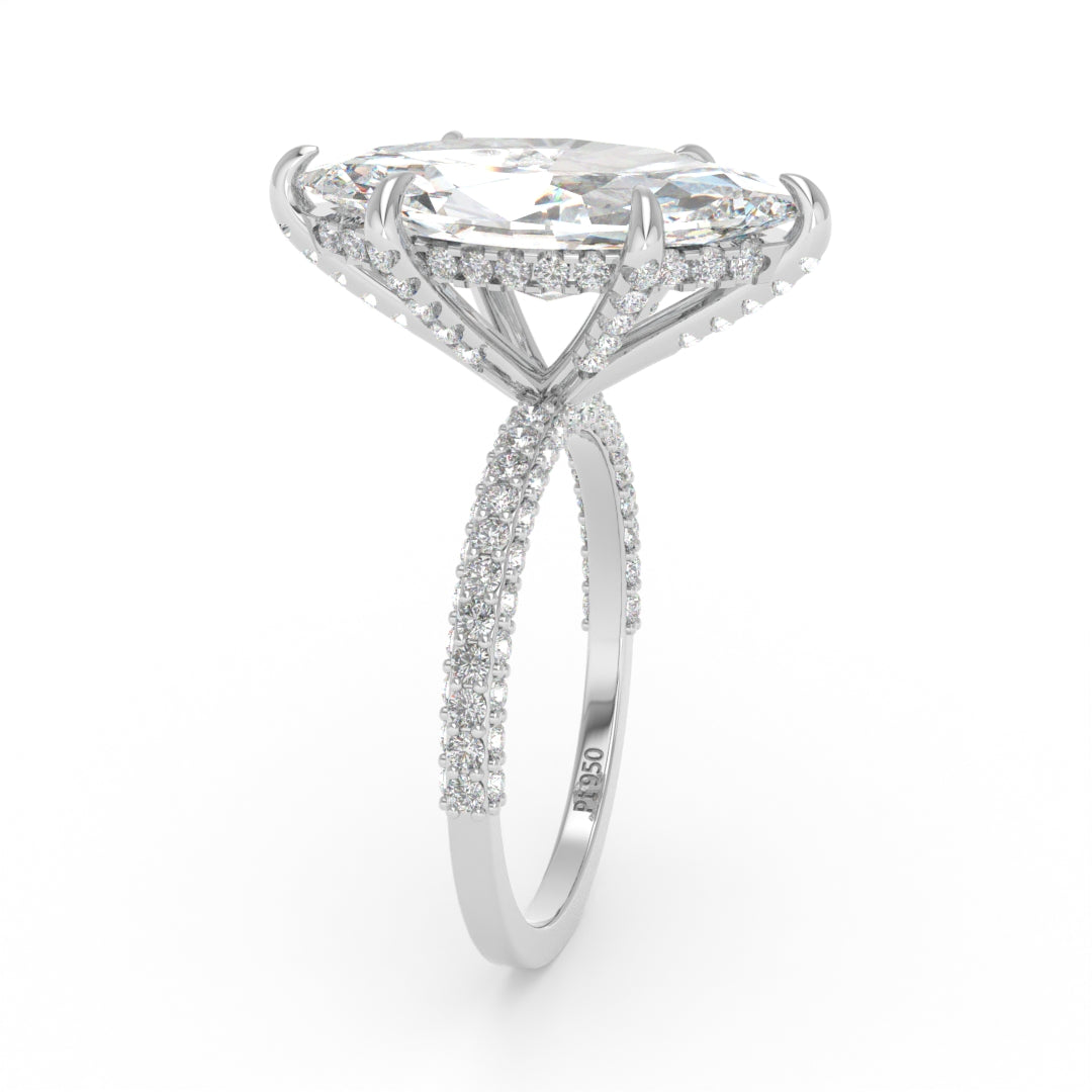 Mia Marquise Cut Diamond Engagement Ring with Diamond Hidden Halo and 3D Diamond Band