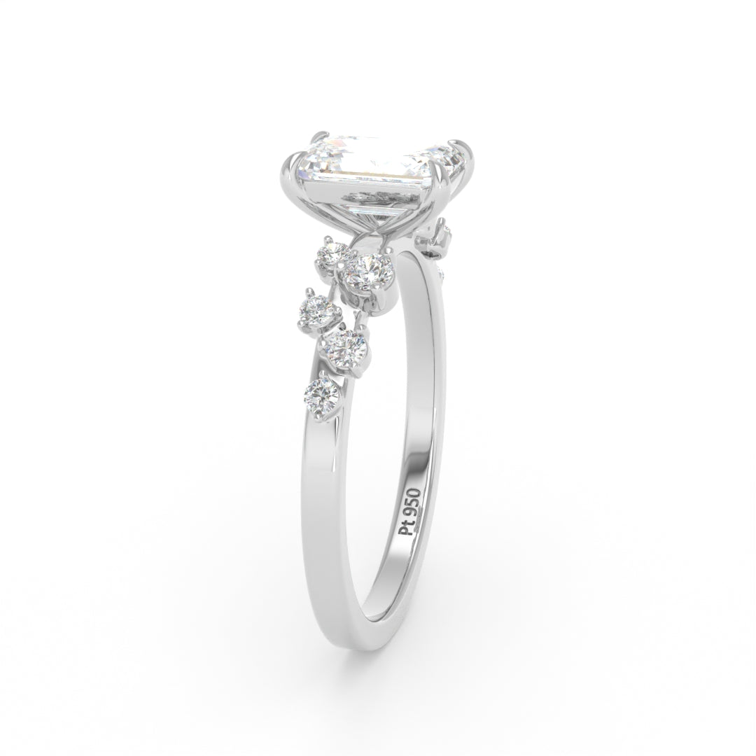Layla Emerald Cut Diamond Engagement Ring with Accent Band