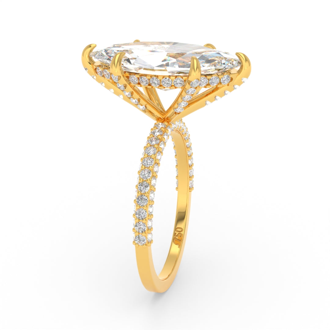 Mia Marquise Cut Diamond Engagement Ring with Diamond Hidden Halo and 3D Diamond Band