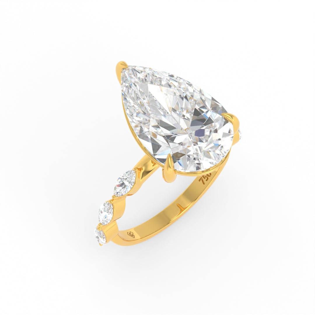 Kasandra Pear Cut Diamond Engagement Ring With A Marquise Cut Diamond Band