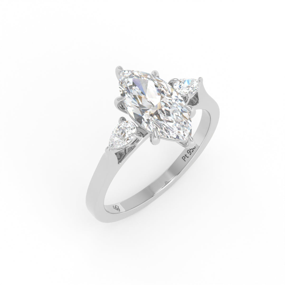 Sofia Marquise Cut Diamond Engagement Ring with Pear Cut Side Diamonds