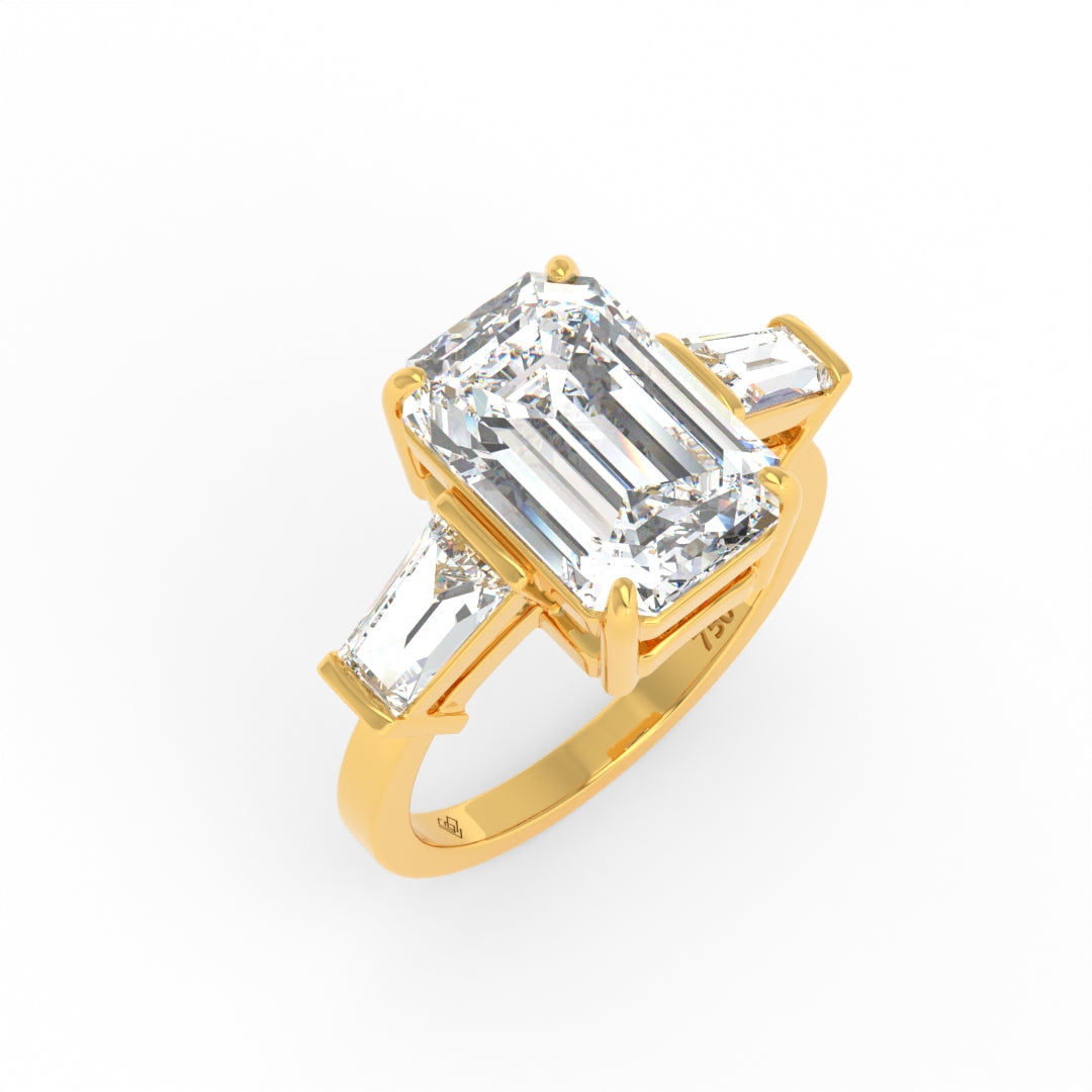 Mary Emerald Cut Diamond Engagement Ring with Tapering Baguette Cut Side Diamonds