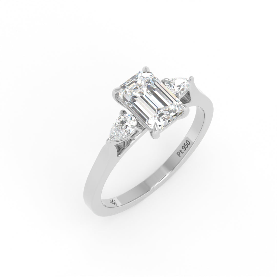 Sofia Emerald Cut Diamond Engagement Ring With A Pear Sides