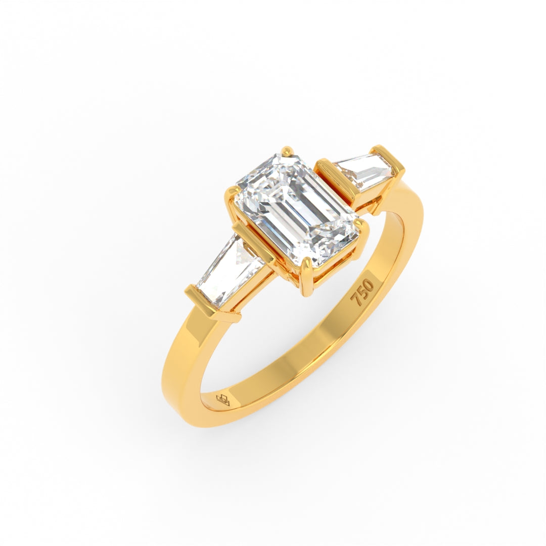 Mary Emerald Cut Diamond Engagement Ring with Tapering Baguette Cut Side Diamonds