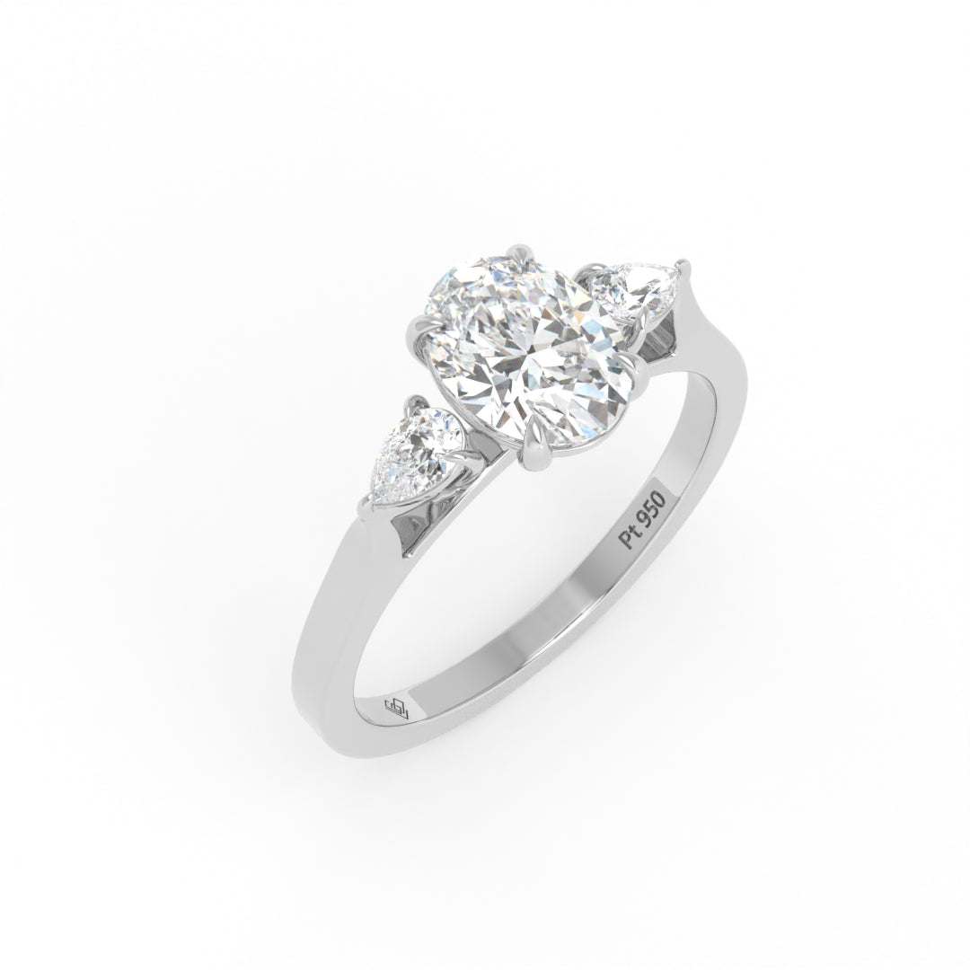 Sofia Oval Cut Diamond Engagement Ring With A Pear Cut Side Diamonds