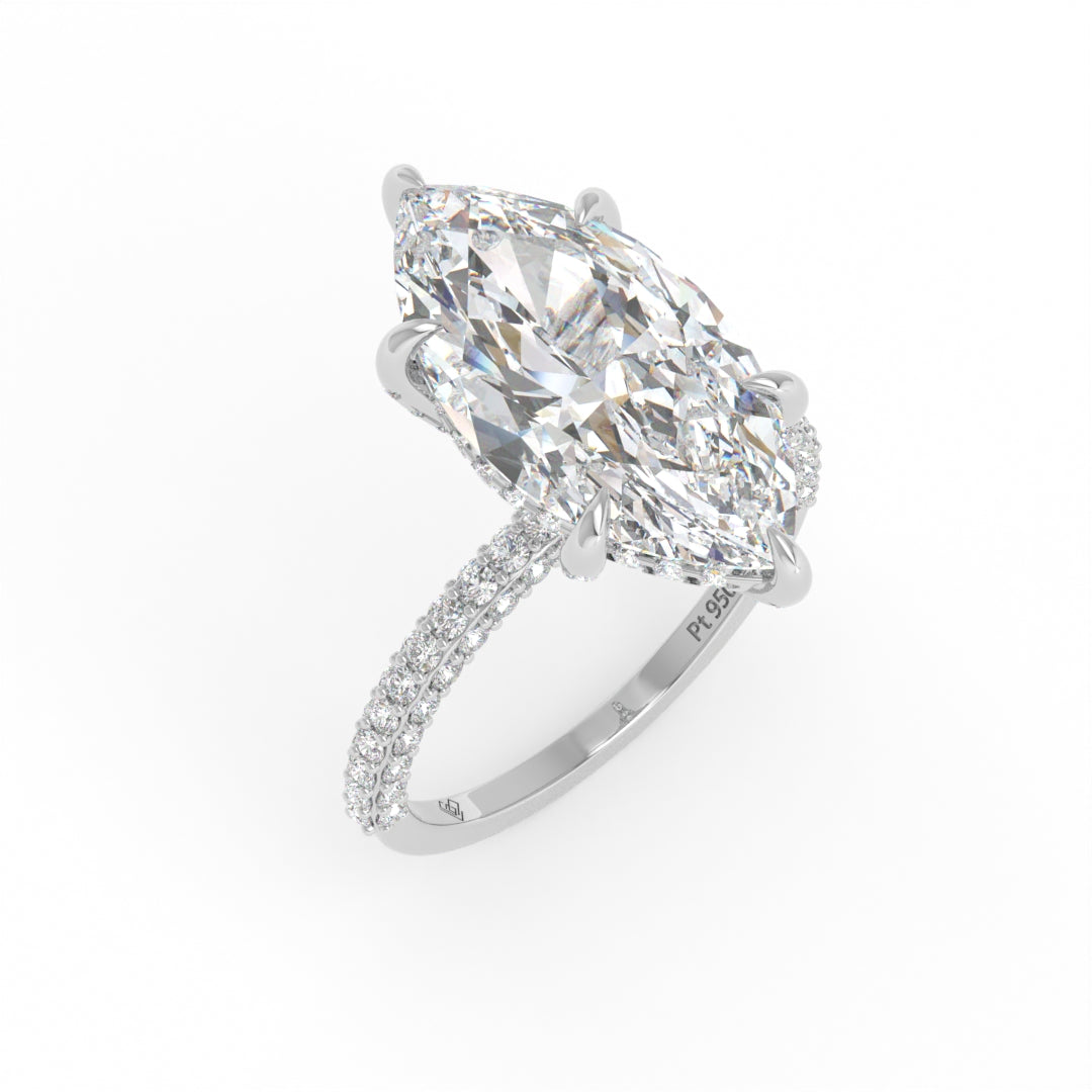 Mia Marquise Cut Diamond Engagement Ring with Diamond Hidden Halo and 3D Diamond Band
