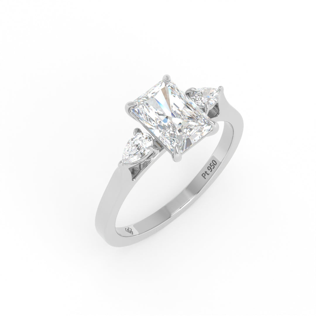 Sofia Radiant Cut Diamond Engagement Ring With A Pear Cut Side Diamonds