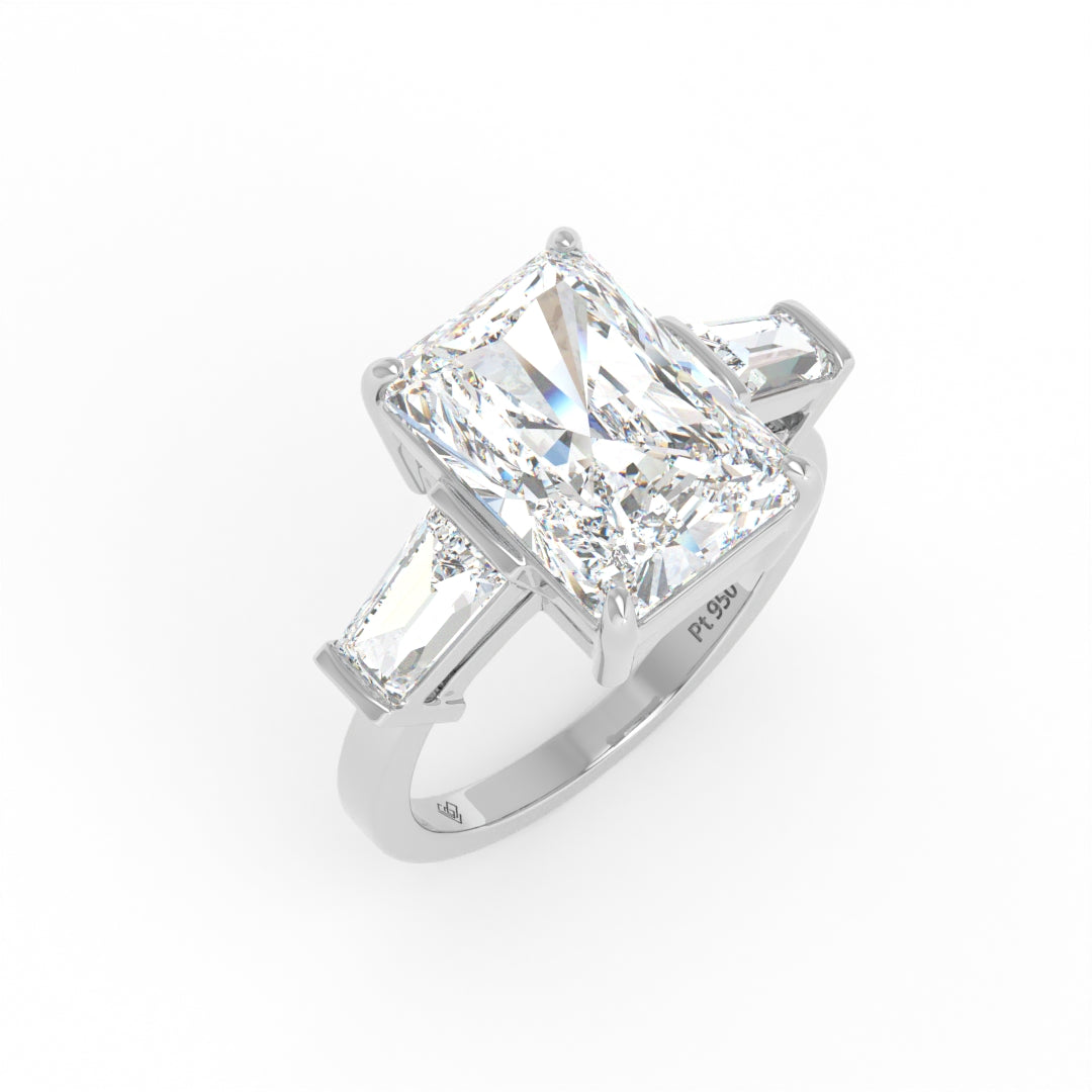 Mary Radiant Cut Diamond Engagement Ring With Tapering Baguettes Cut Side Diamonds