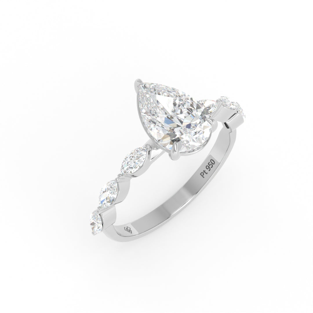 Kasandra Pear Cut Diamond Engagement Ring With A Marquise Cut Diamond Band