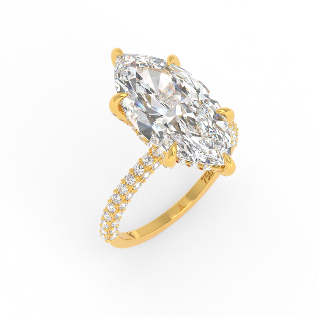 Mia Marquise Cut Diamond Engagement Ring with Diamond Hidden Halo and 3D Diamond Band