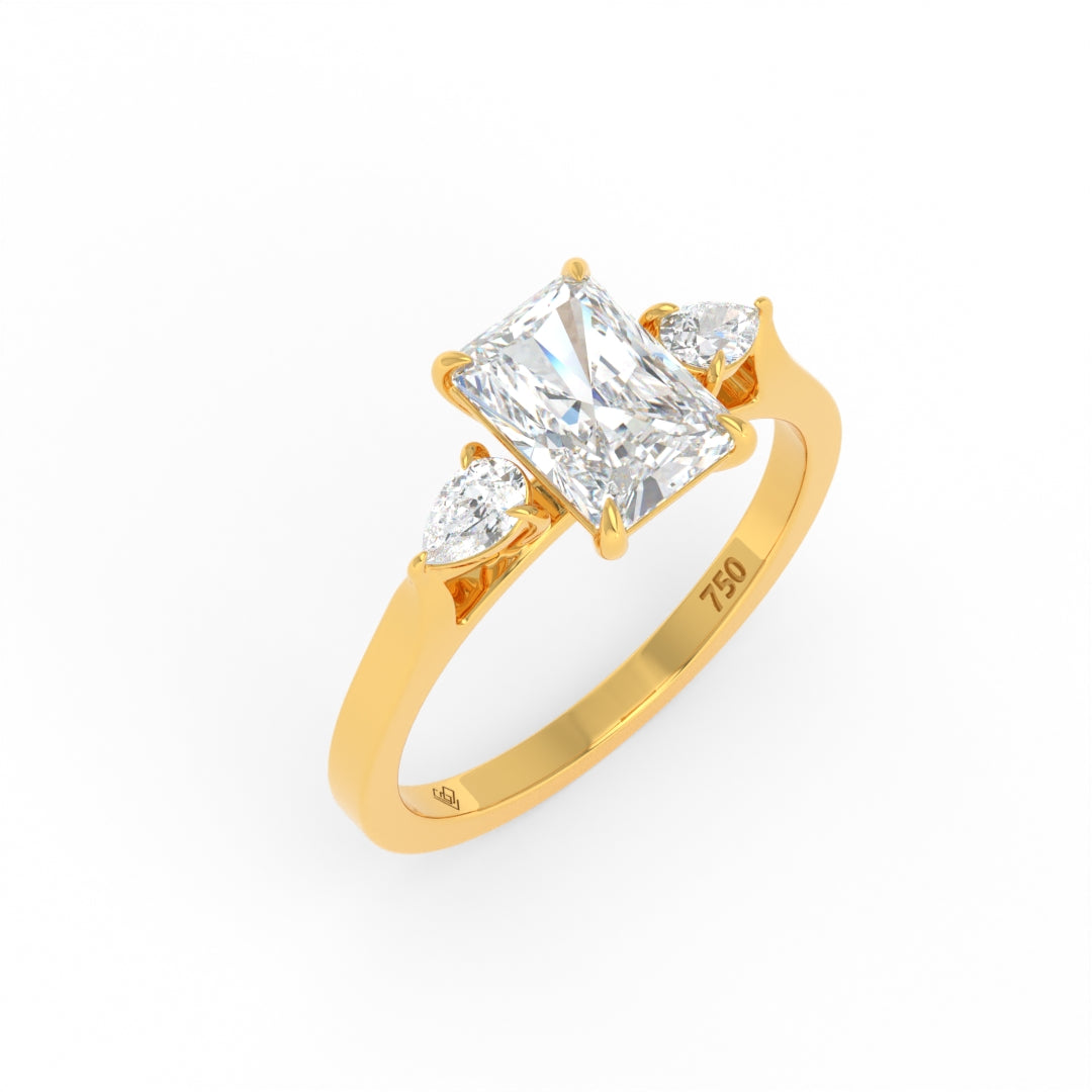 Sofia Radiant Cut Diamond Engagement Ring With A Pear Cut Side Diamonds