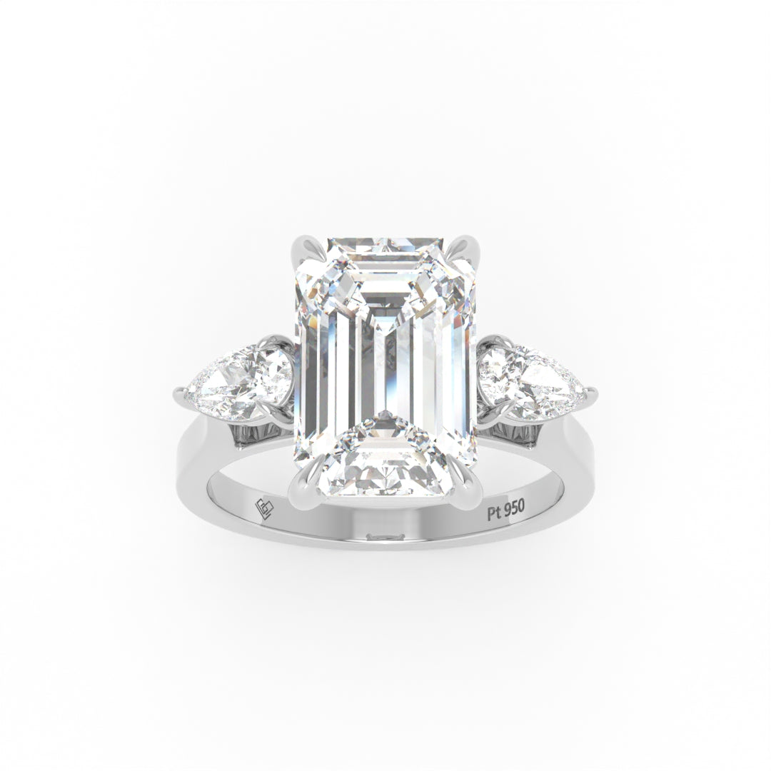 Sofia Emerald Cut Diamond Engagement Ring With A Pear Sides