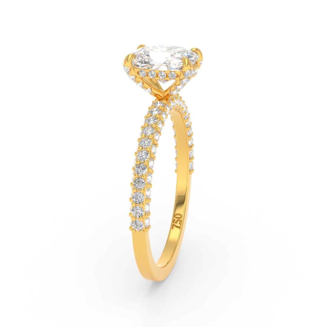 Mia Cushion Cut Diamond Engagement Ring with Diamond Hidden Halo and 3D Diamond Band