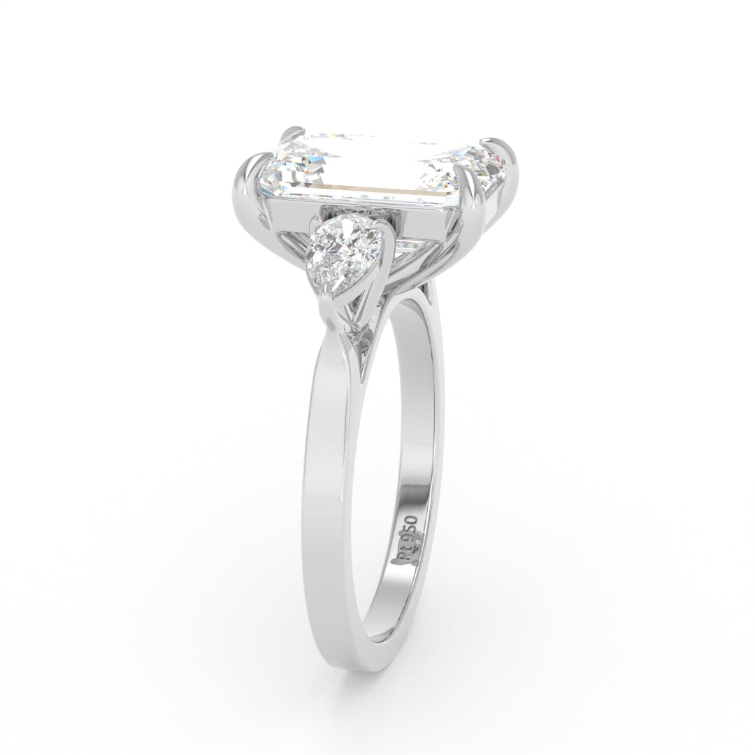 Sofia Emerald Cut Diamond Engagement Ring With A Pear Sides