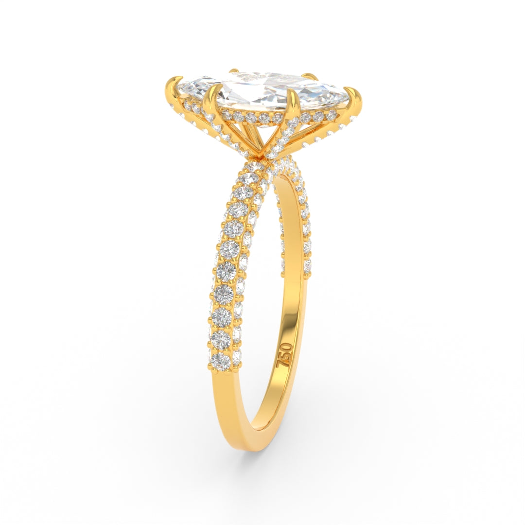 Mia Marquise Cut Diamond Engagement Ring with Diamond Hidden Halo and 3D Diamond Band