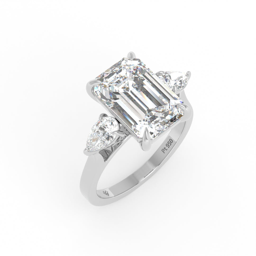 Sofia Emerald Cut Diamond Engagement Ring With A Pear Sides