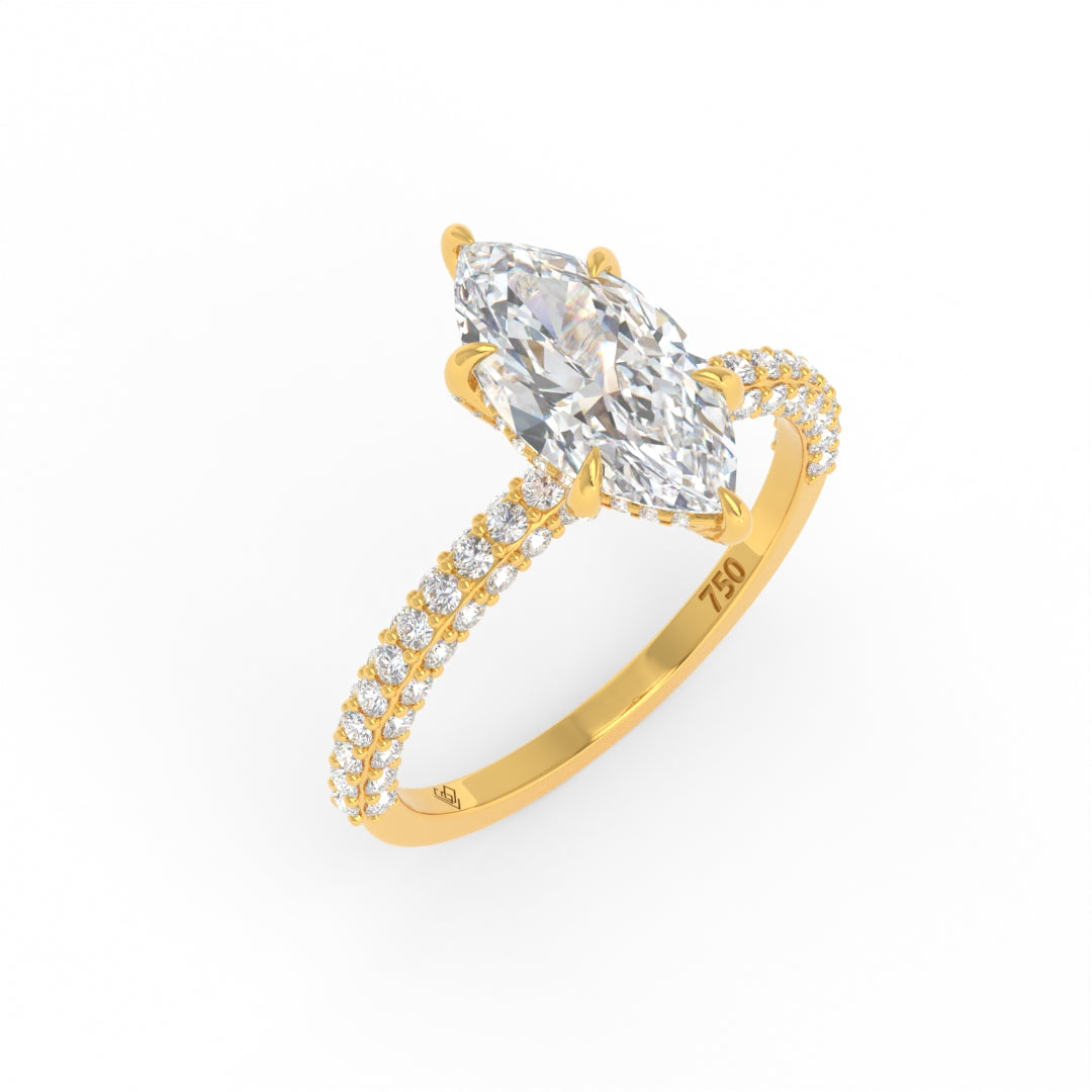 Mia Marquise Cut Diamond Engagement Ring with Diamond Hidden Halo and 3D Diamond Band