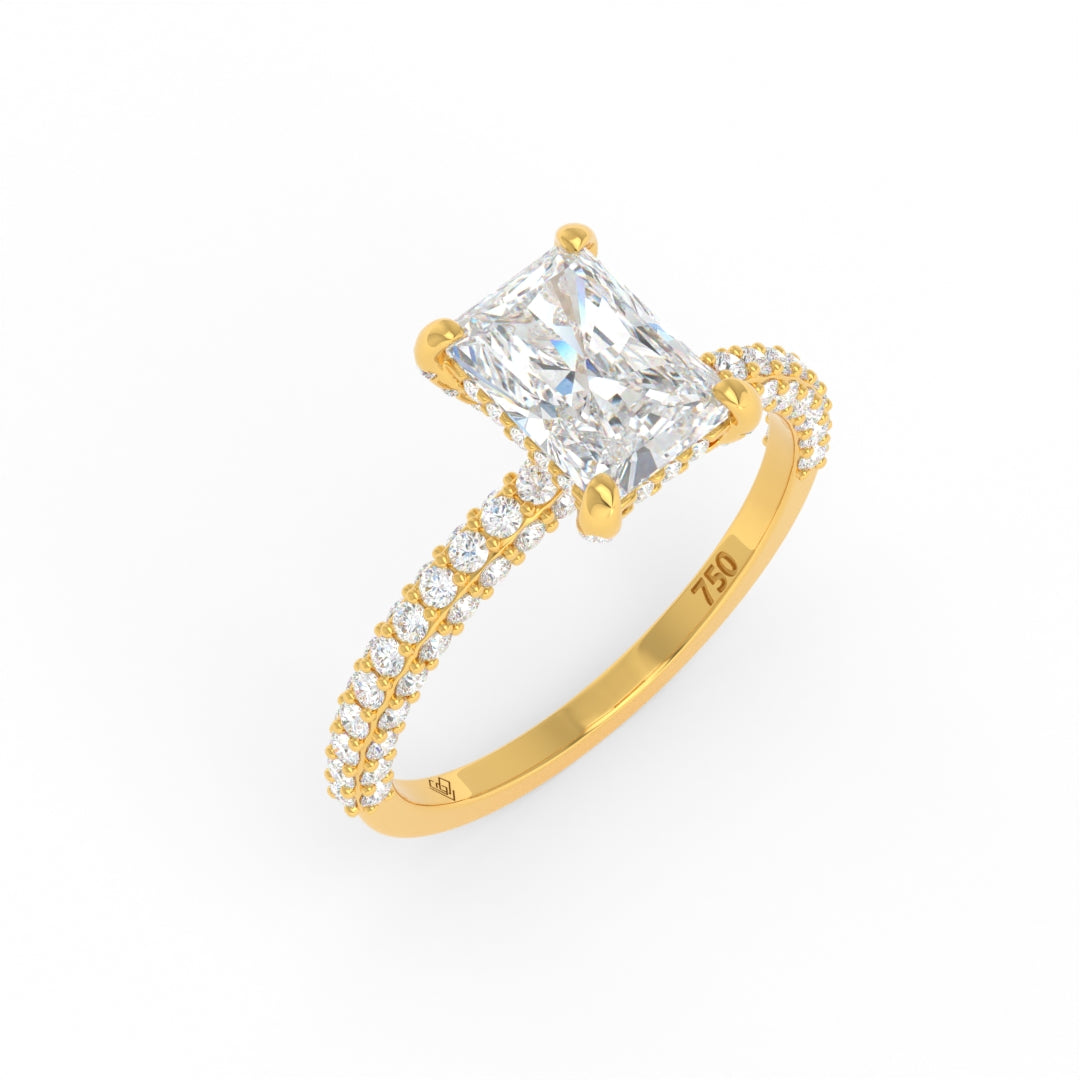 Mia Radiant Cut Diamond Engagement Ring With Diamond Hidden Halo And 3D Diamond Band