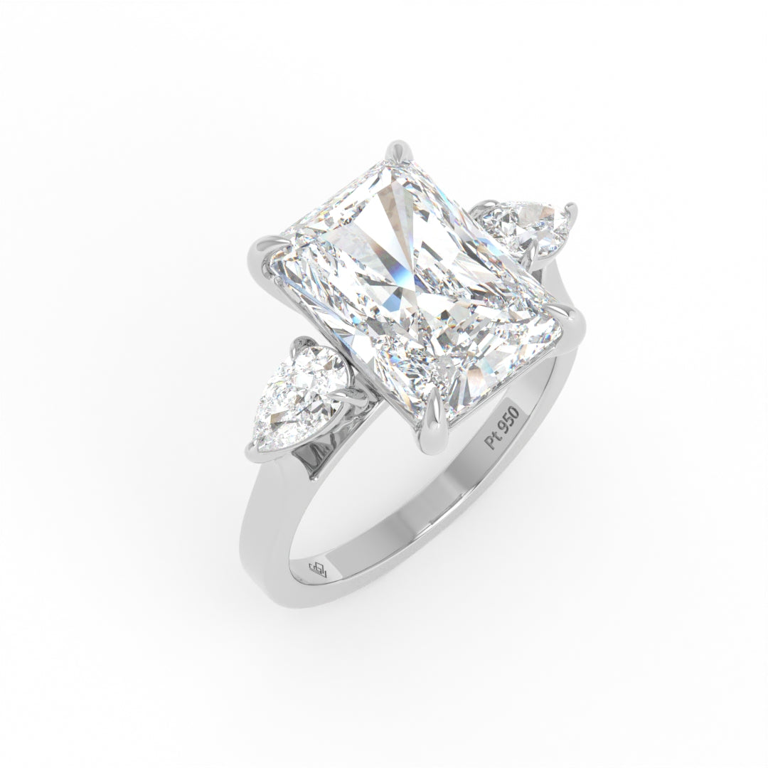 Sofia Radiant Cut Diamond Engagement Ring With A Pear Cut Side Diamonds