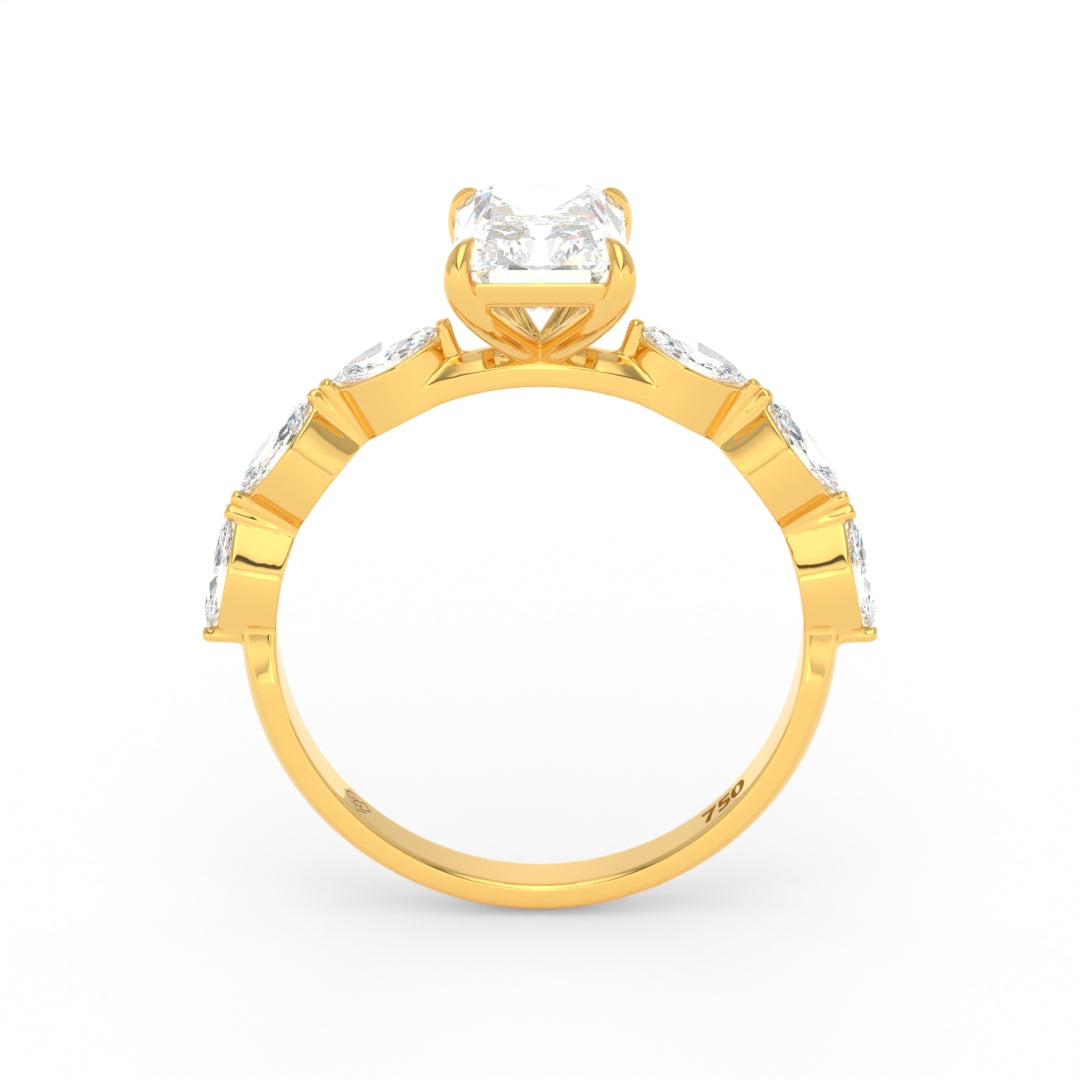 Kasandra Radiant Cut Diamond Engagement Ring With A Marquise Cut Diamond Band