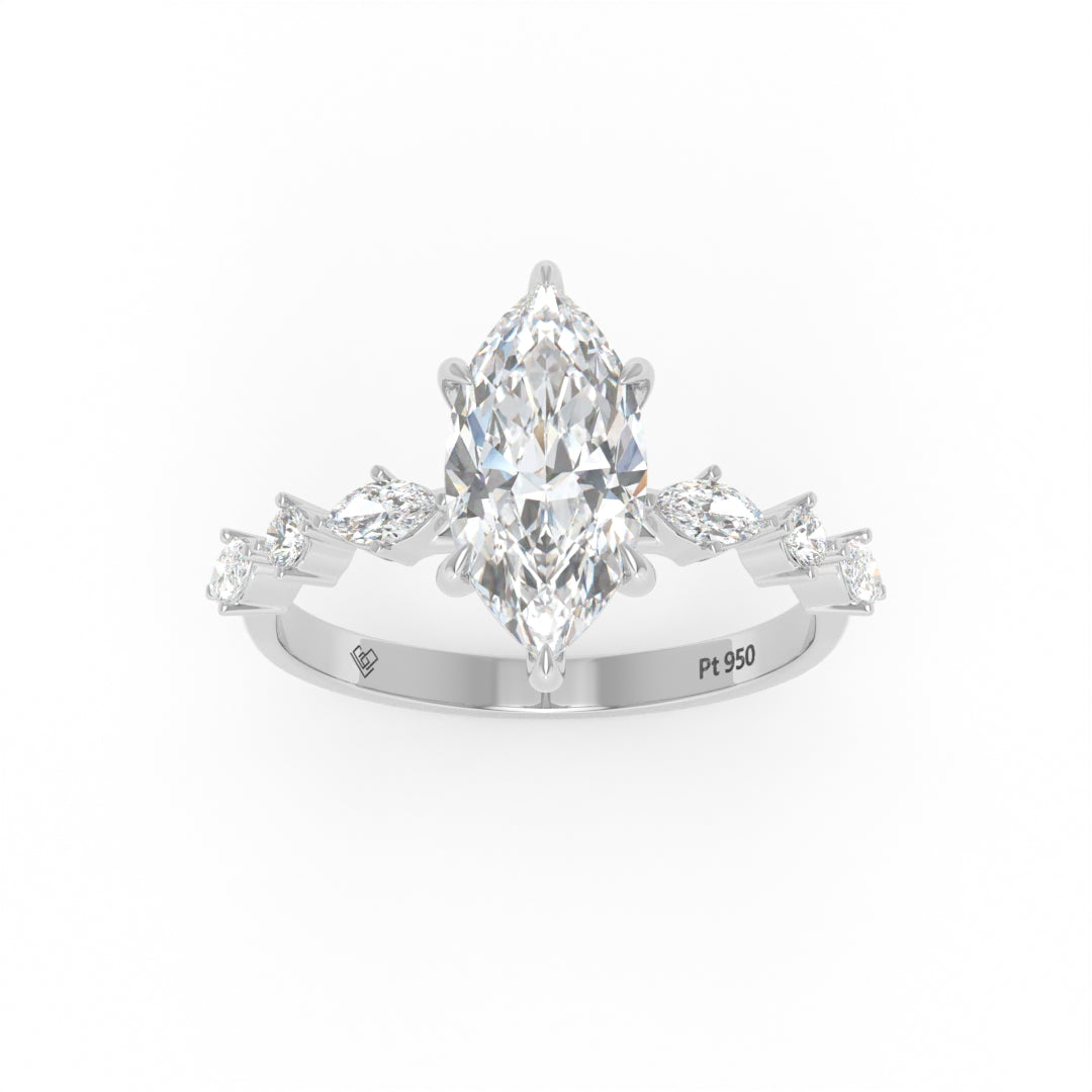 Elizabeth Marquise Cut Diamond Engagement Ring With A Marquise and Round Cut Diamond Band