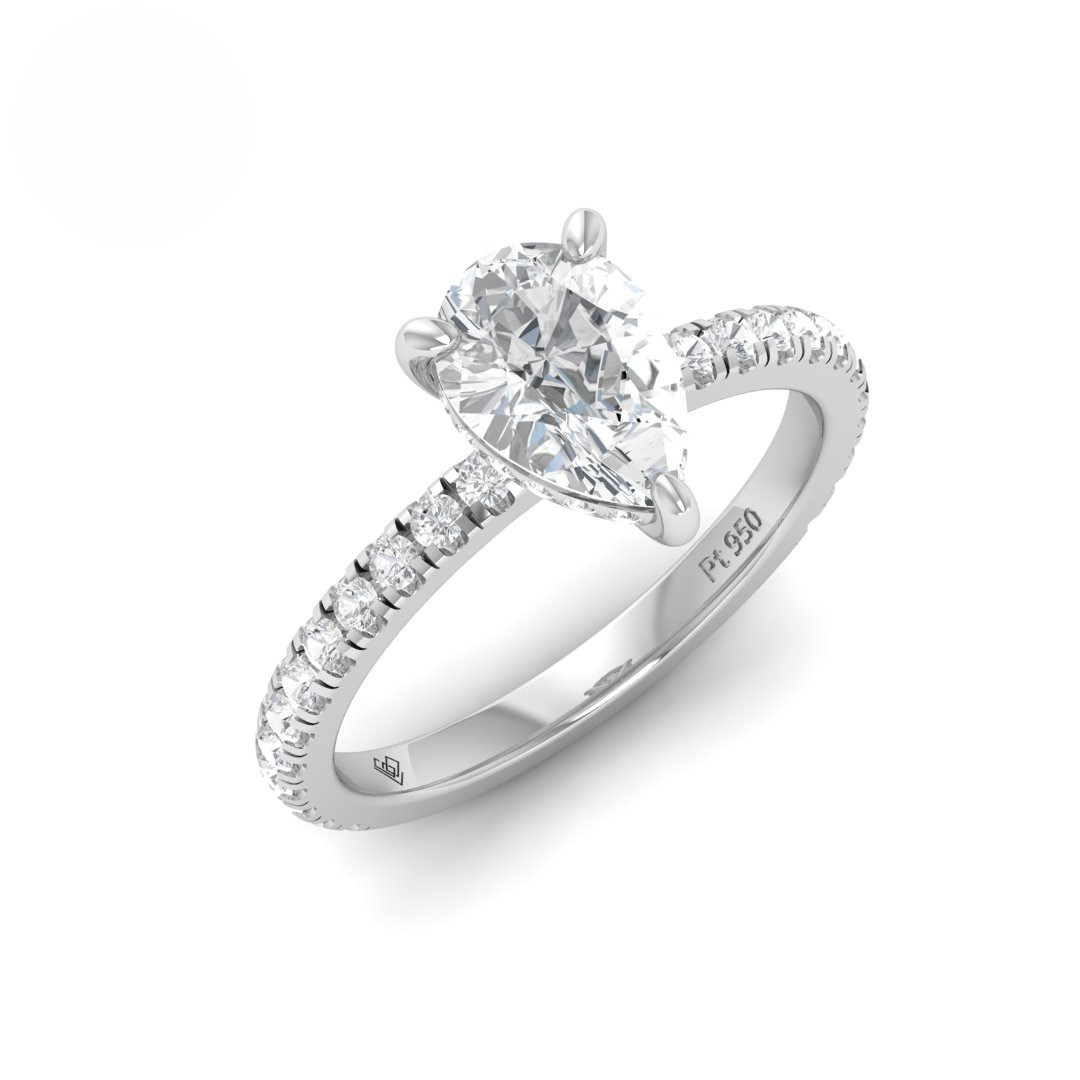 Chloé Pear Cut Diamond Engagement Ring with Diamond Hidden Halo and Diamond Band