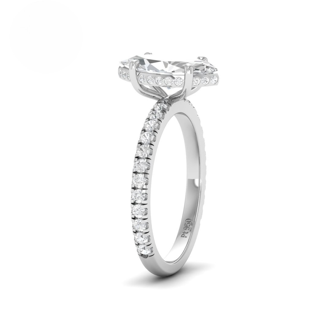 Chloé Marquise Cut Diamond Engagement Ring with Diamond Hidden Halo and Diamond Band