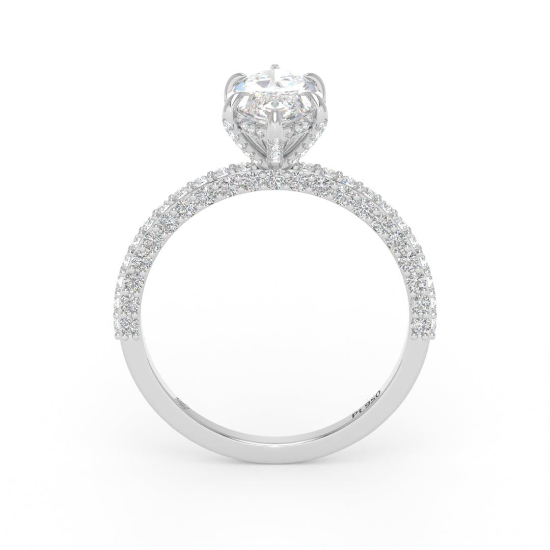 Mia Marquise Cut Diamond Engagement Ring with Diamond Hidden Halo and 3D Diamond Band
