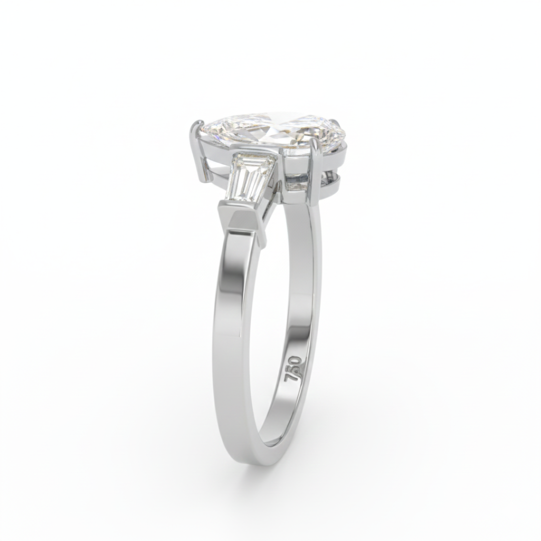 Mary Pear Cut Diamond Engagement Ring With Tapering Baguettes Cut Side Diamonds