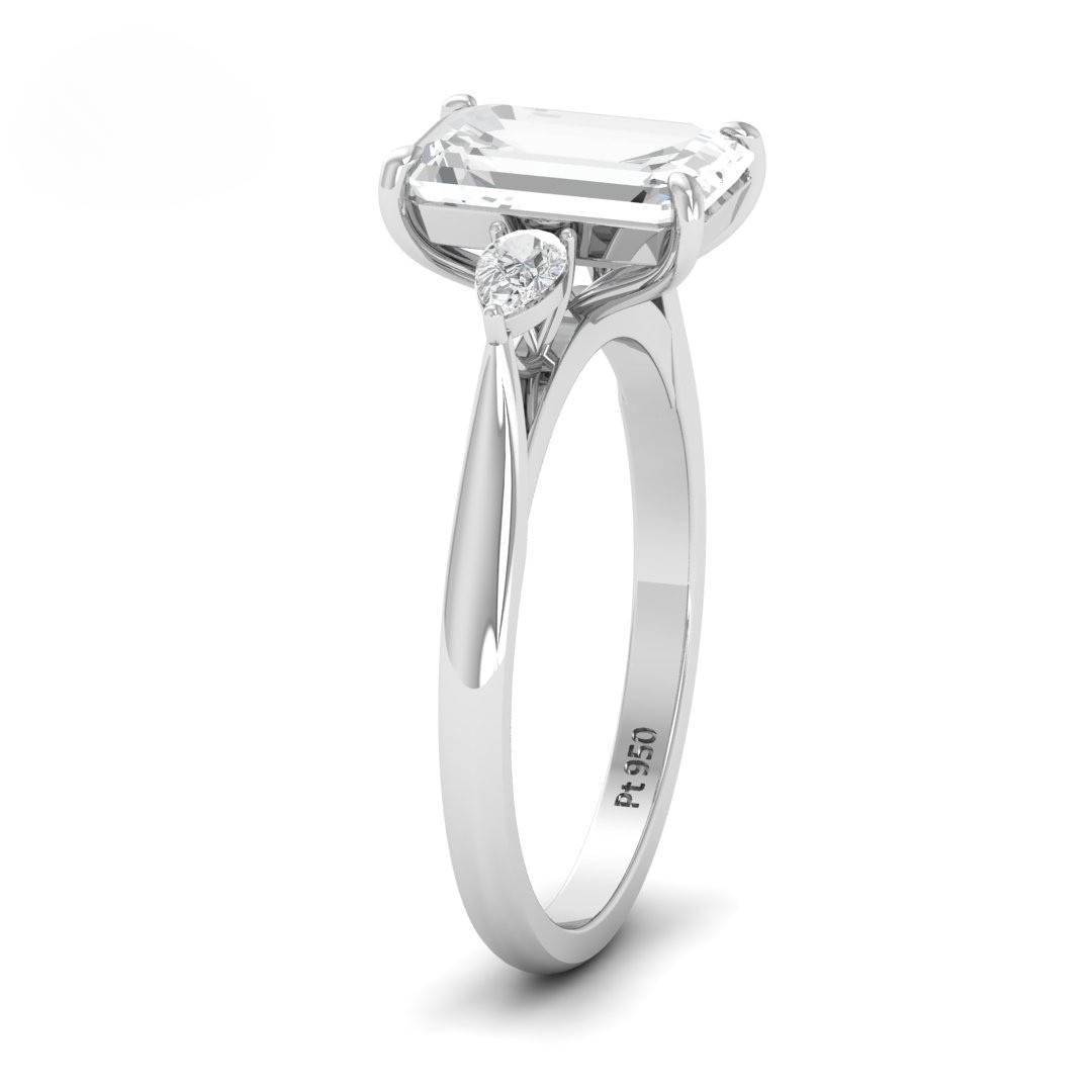 Sofia Emerald Cut Diamond Engagement Ring With A Pear Sides