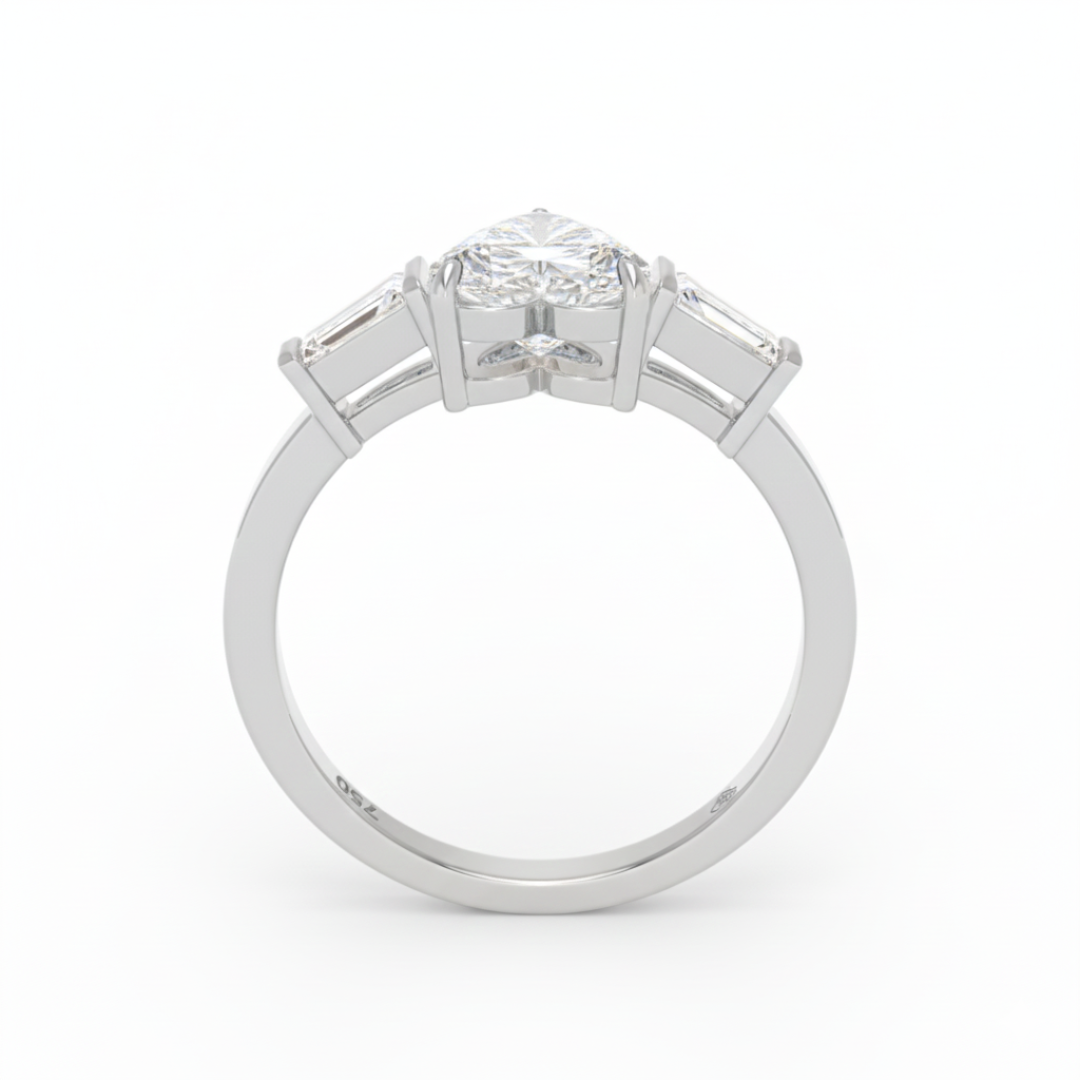 Mary Heart Cut Diamond Engagement Ring with Tapering Baguettes Cut Side Diamonds