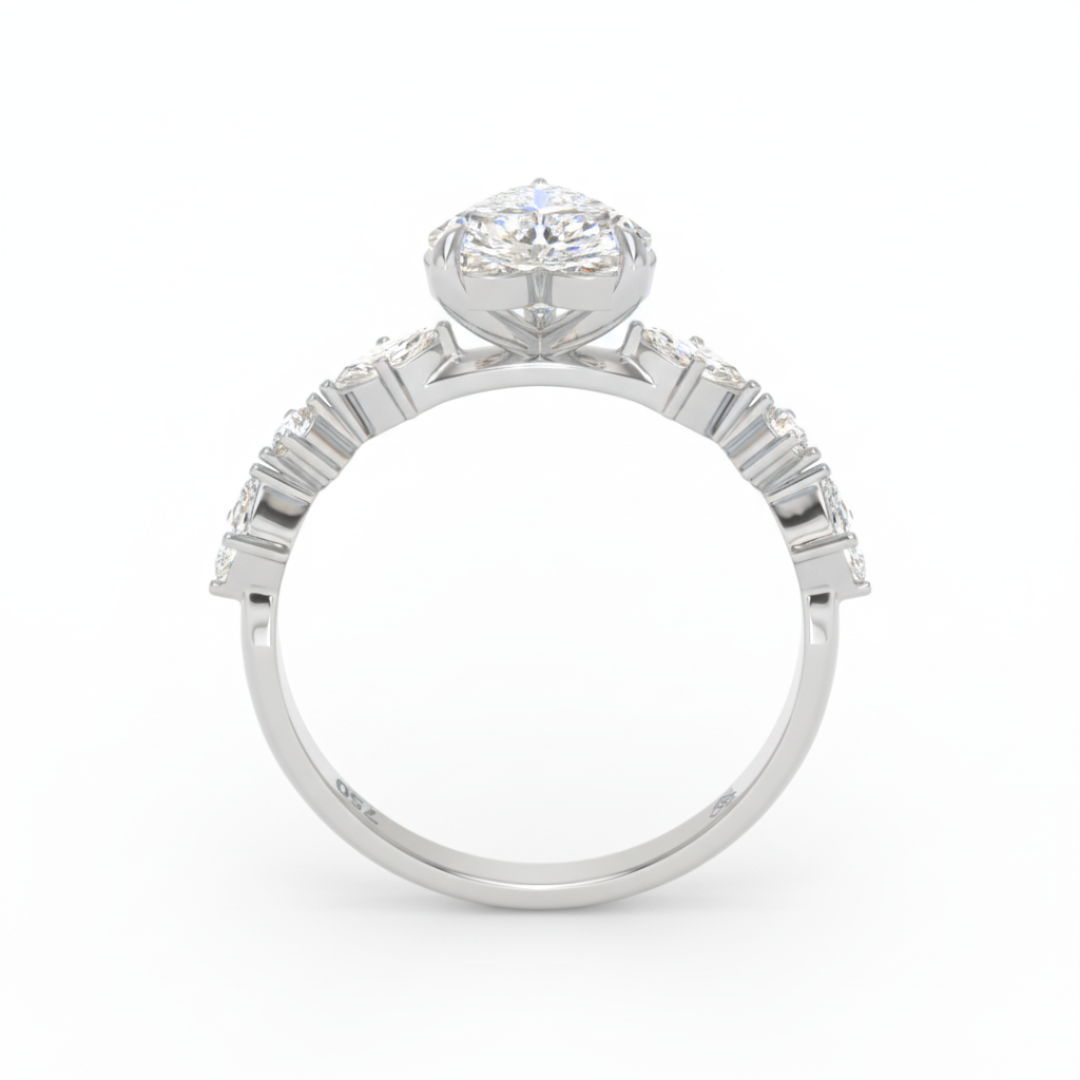 Bague de fiançailles Elizabeth en diamant taille cœur avec anneau serti de diamants taille marquise et ronde