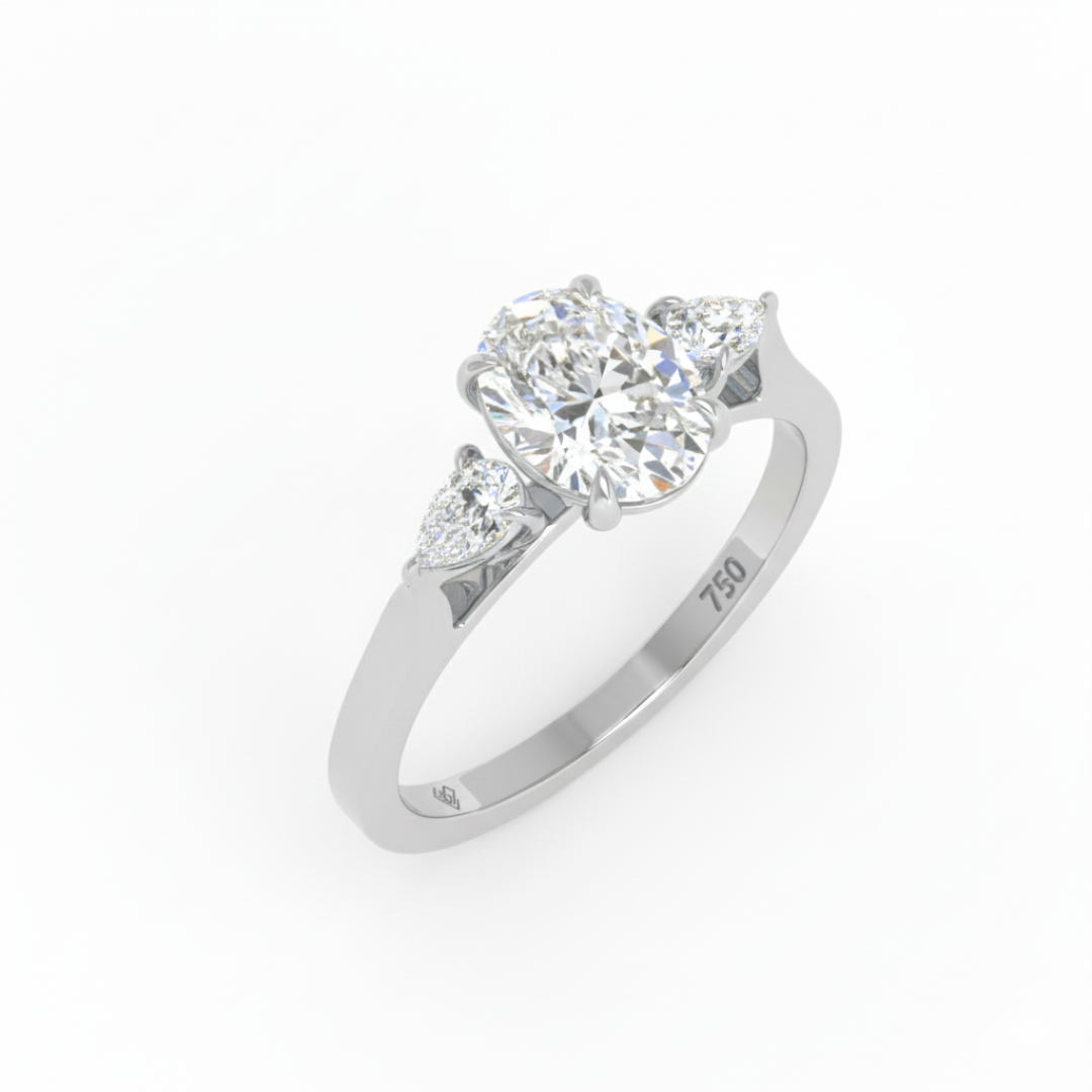 Sofia Oval Cut Diamond Engagement Ring With A Pear Cut Side Diamonds