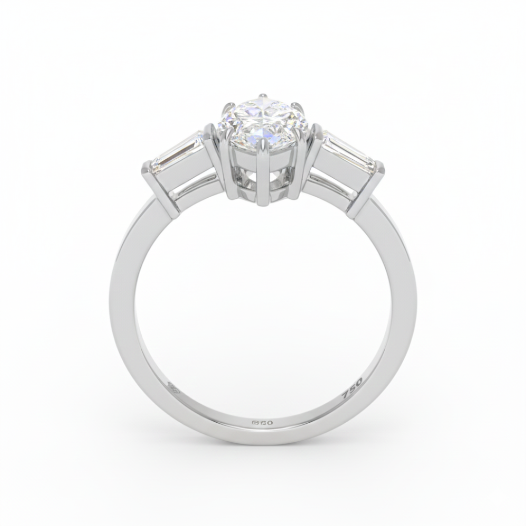 Mary Marquise Cut Diamond Engagement Ring with Tapering Baguette Cut Side Diamonds