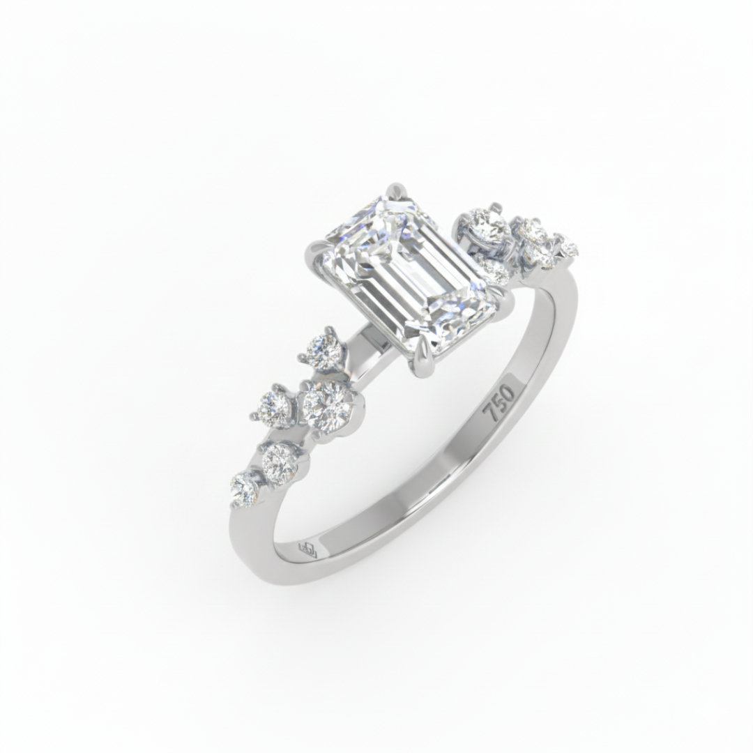 Layla Emerald Cut Diamond Engagement Ring with Accent Band