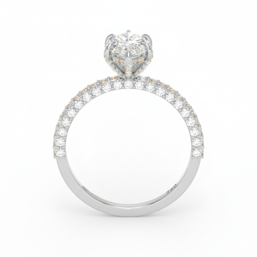 Mia Marquise Cut Diamond Engagement Ring with Diamond Hidden Halo and 3D Diamond Band