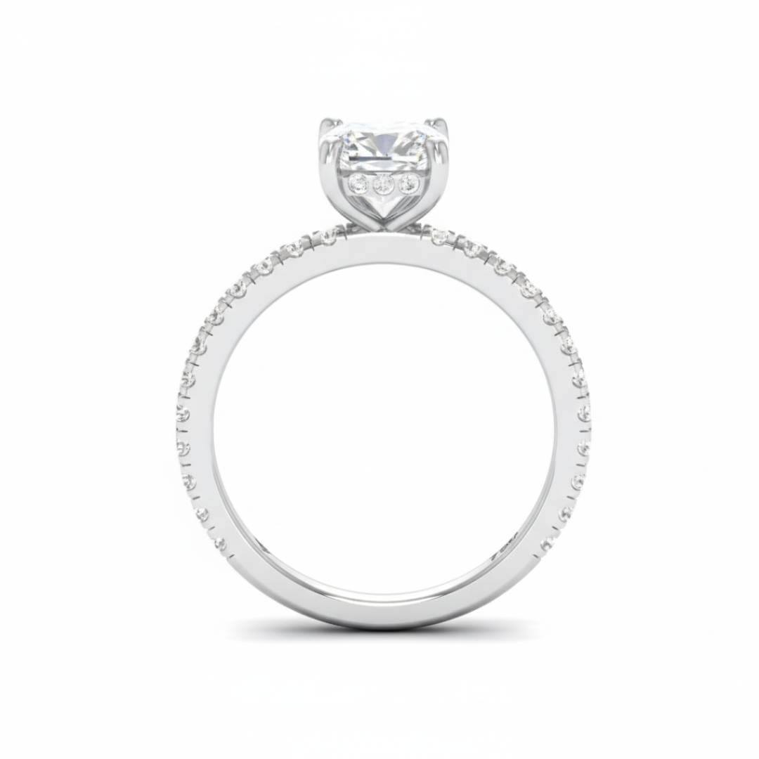 Chloé Cushion Cut Diamond Engagement Ring with Diamond Hidden Halo and Diamond Band