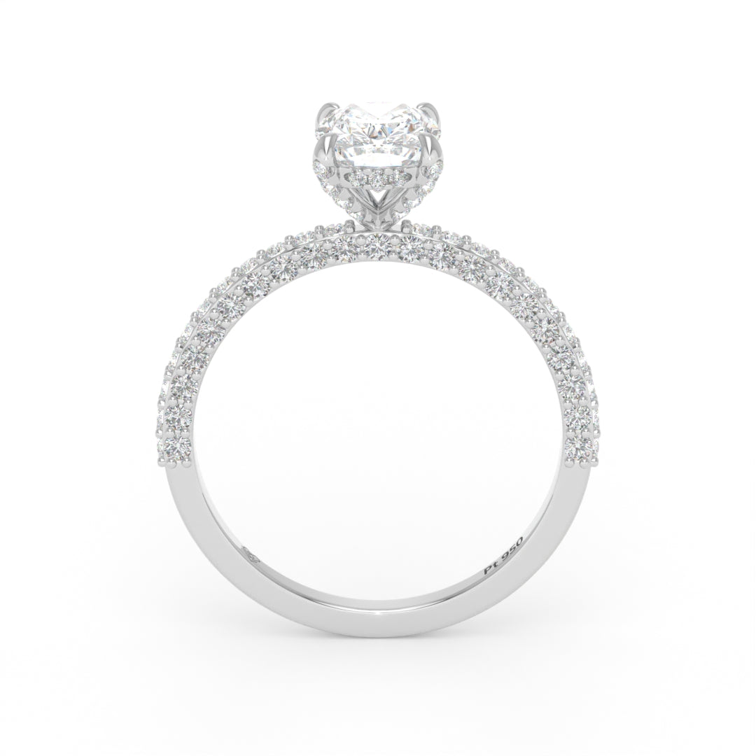 Mia Cushion Cut Diamond Engagement Ring with Diamond Hidden Halo and 3D Diamond Band