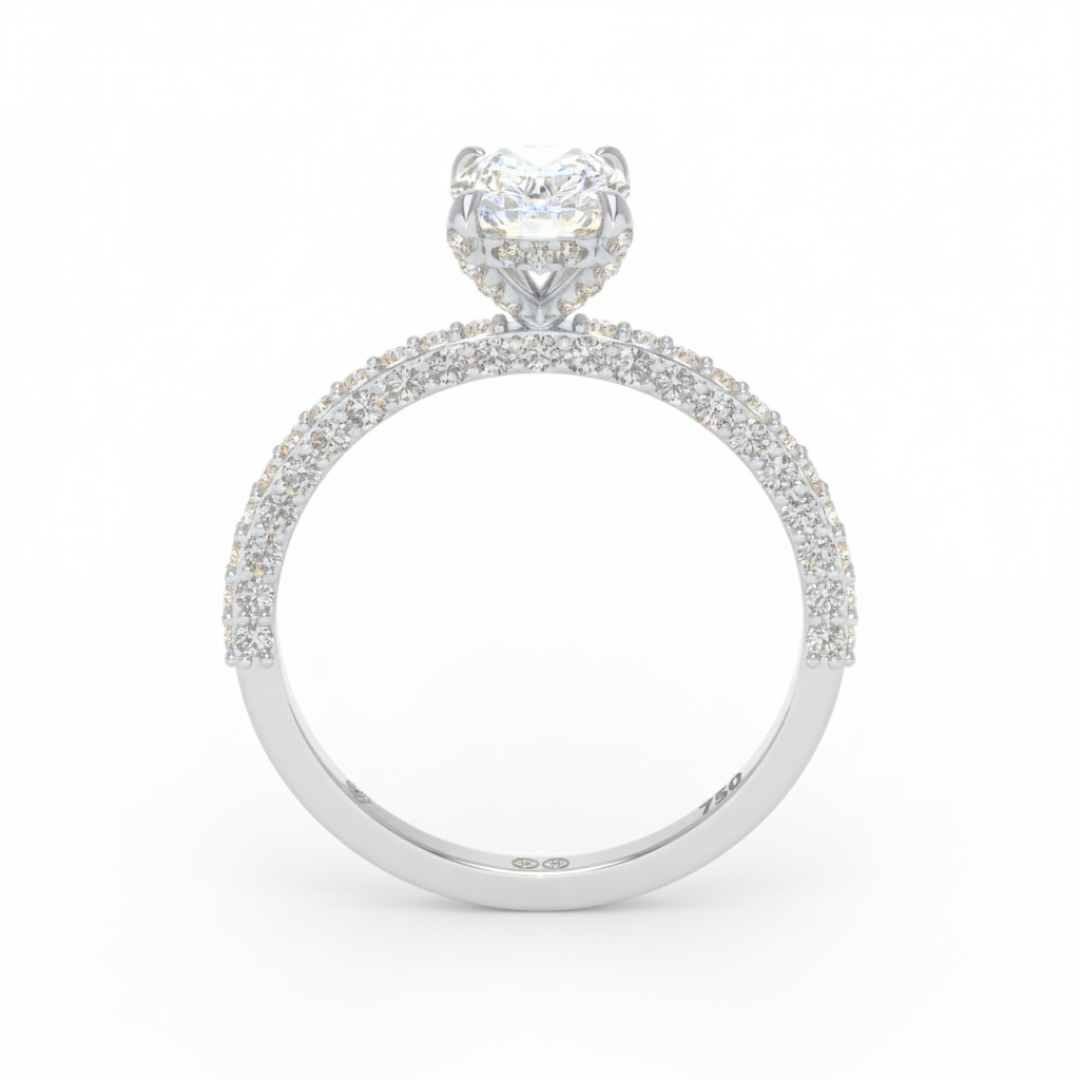 Mia Cushion Cut Diamond Engagement Ring with Diamond Hidden Halo and 3D Diamond Band