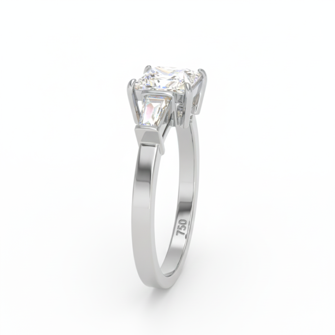 Mary Princess Cut Diamond Engagement Ring With Tapering Baguette Cut Side Diamonds