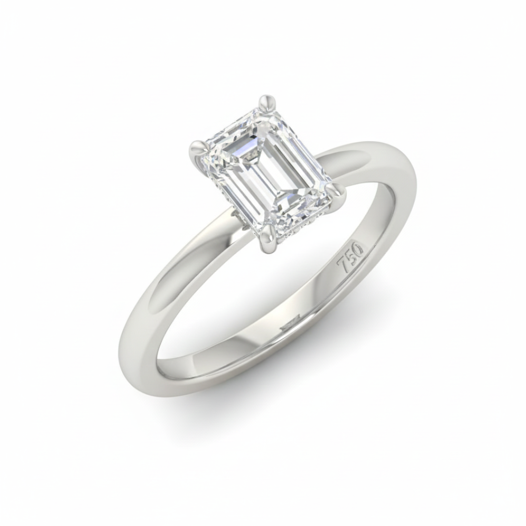 Léa Emerald Cut Diamond With Hidden Halo Engagement Ring