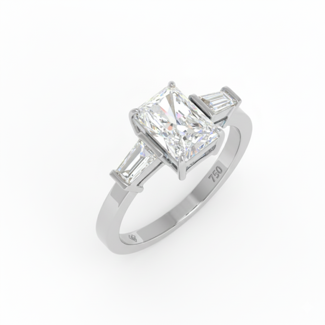 Mary Radiant Cut Diamond Engagement Ring With Tapering Baguettes Cut Side Diamonds
