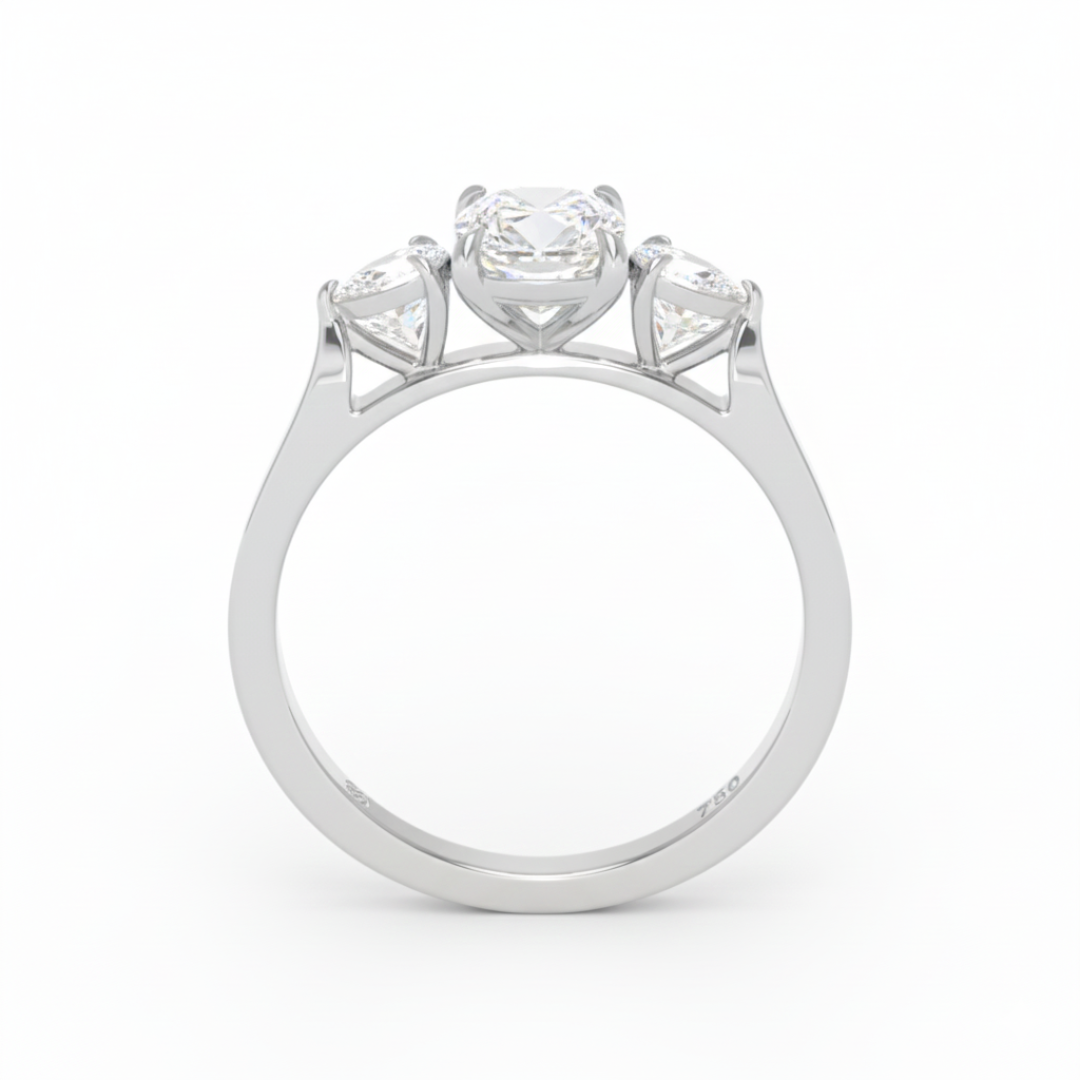 Sofia Cushion Cut Diamond Engagement Ring With A Pear Cut Side Diamonds